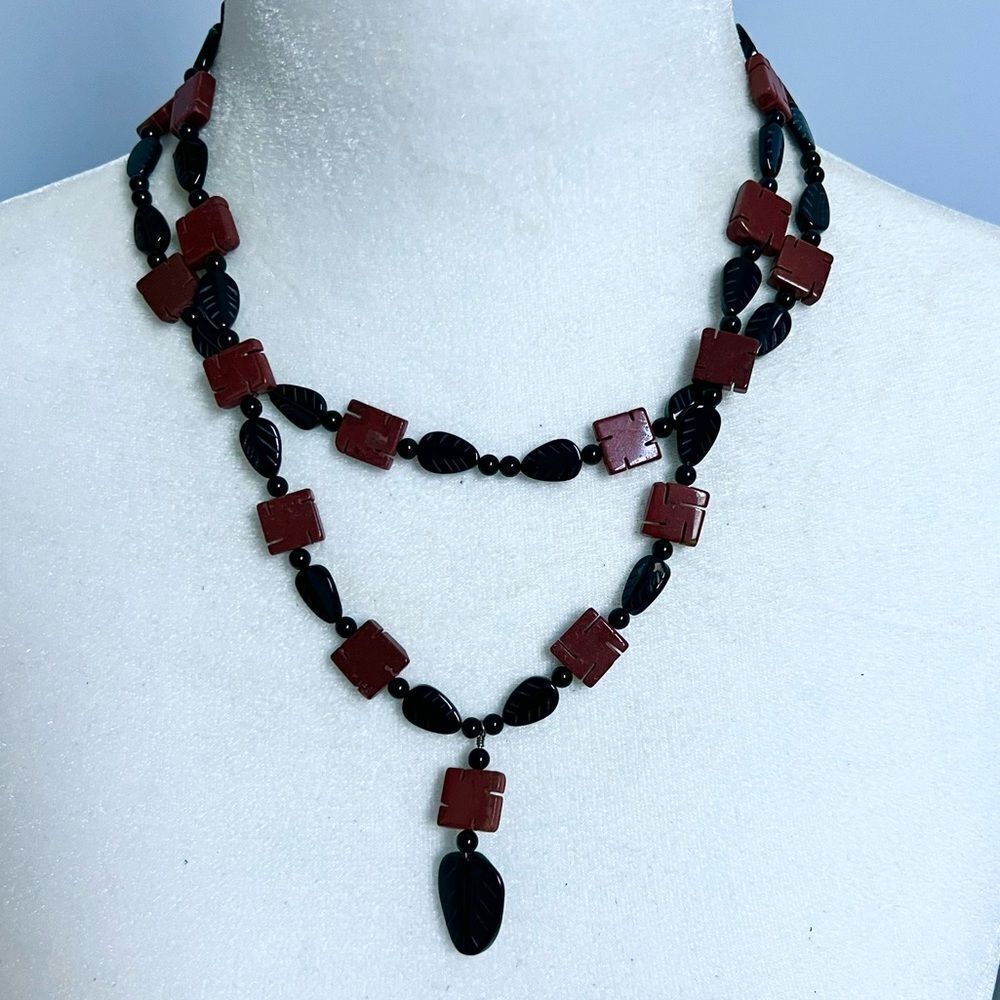 Beaded “leaf” double stranded necklace
